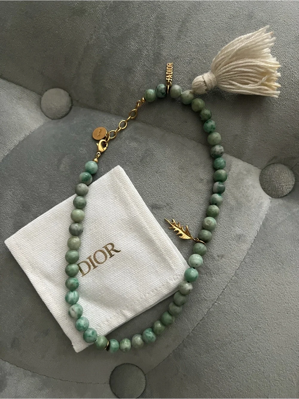 Christian Dior green Diorgarden Jasper Beads Wrap Bracelet / Choker Necklace